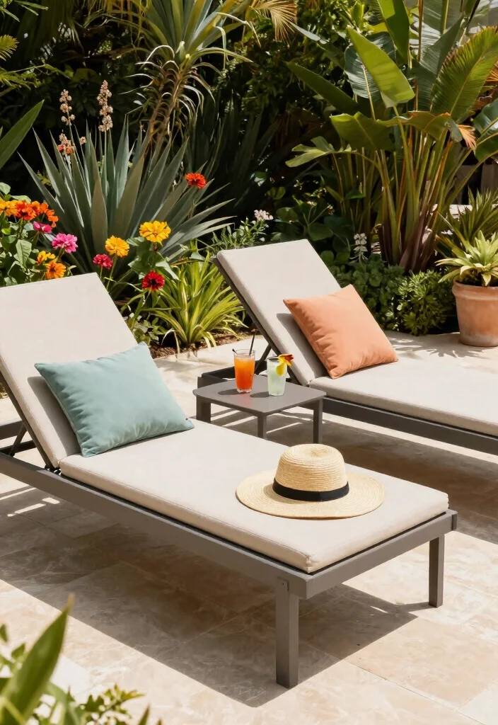 15 Stunning Outdoor Furniture Ideas That Will Transform Your Patio into a Dream Oasis! - 3. Chic Lounge Chairs for Sunbathing 1