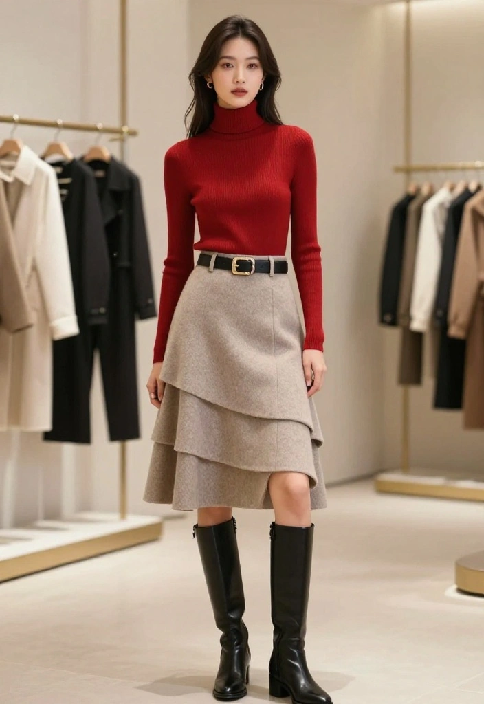 15 Chic Winter Outfits for American Women That Will Turn Heads This Season! - 5. Turtleneck with Layered Wool Skirt 1