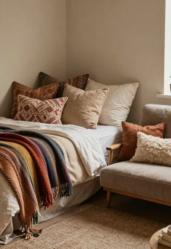 Top Essentials for Creating an Aesthetic Dorm Room That Stands Out - 9. Layered Textiles 1
